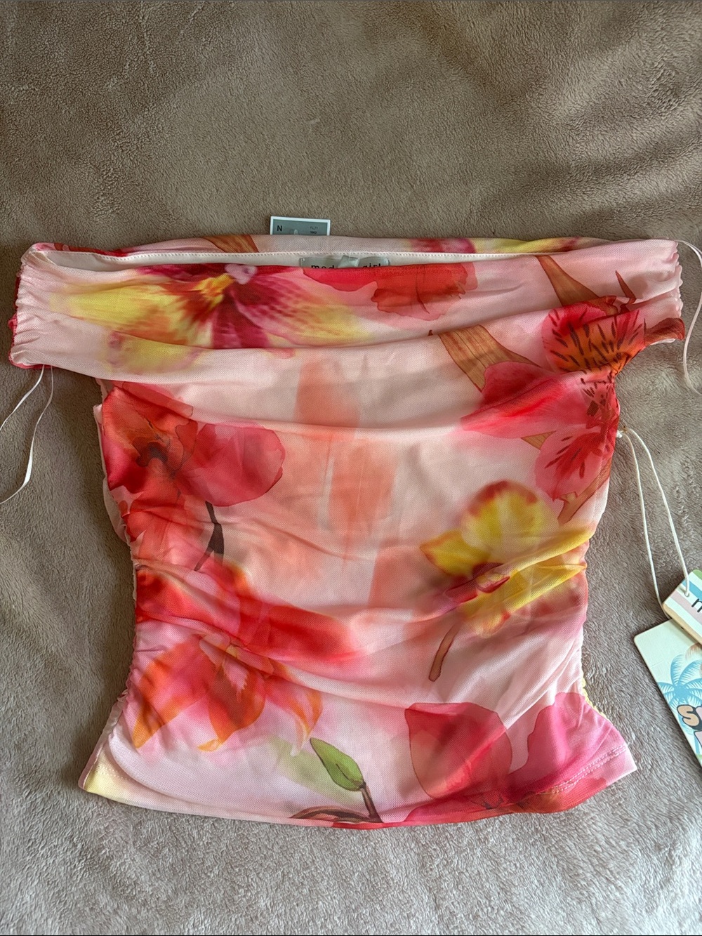 Madden Girl Pink & Coral Floral Strapless Top